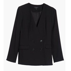 New J.Crew Collarless Double-Breasted Crepe Blazer Black 8, M $298